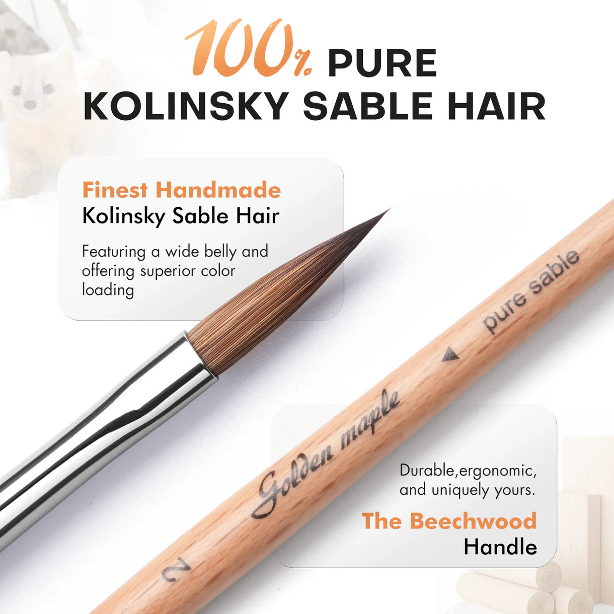 Premium Kolinsky Sable Brush Set with Beech Wood Handles (5pcs) - Image 7